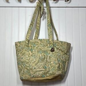 Donna Sharp Purse Coastal Yellow Green Floral Fabric Shoulder Bag Quilted Beachy